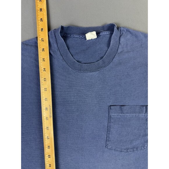 Rare Vintage 90s Blank Navy Blue Pocket Shirt Single Stitch Fruit Of The Loom - Picture 10 of 10